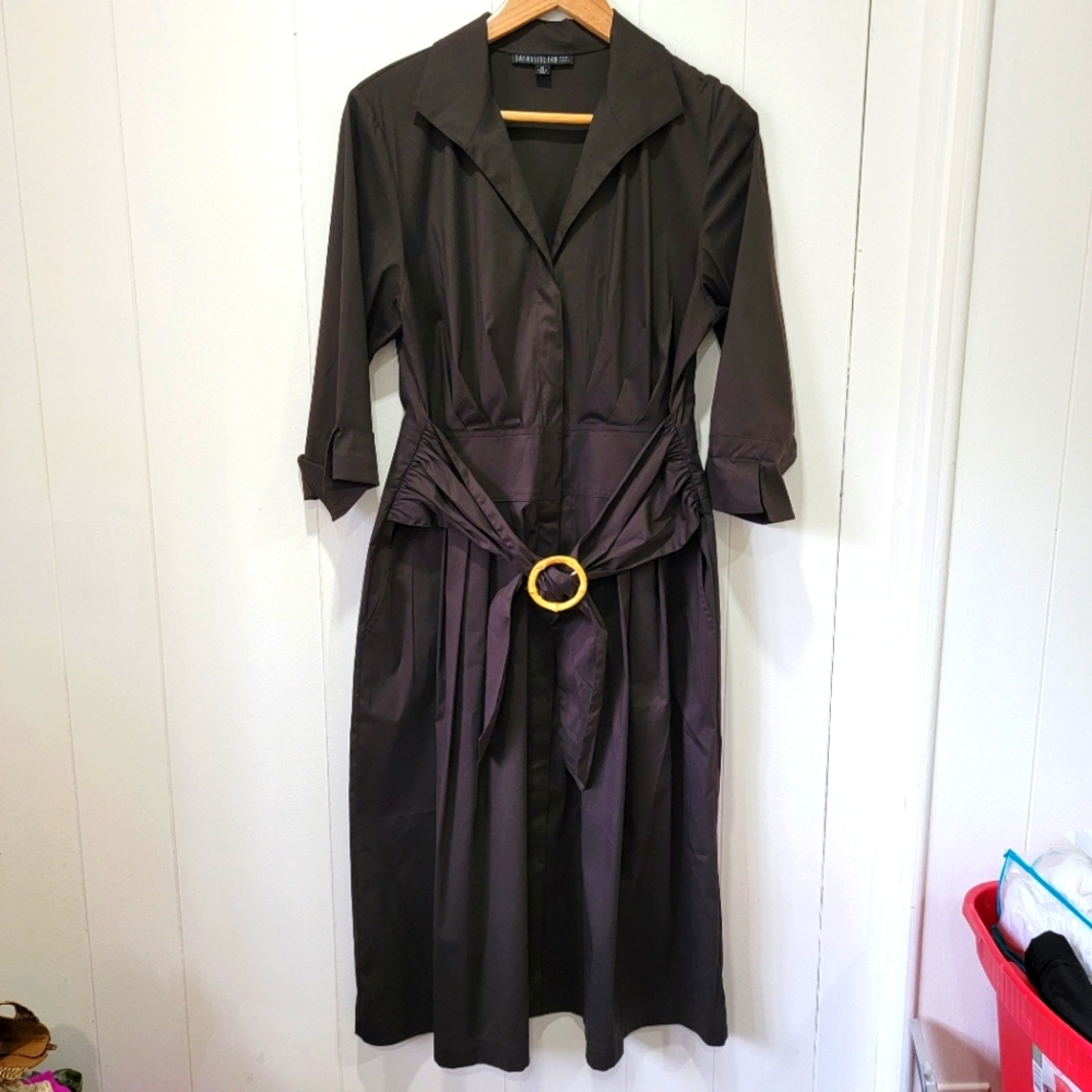 Lafayette 148 New York Brown Shirt Dress With Belt Size 14